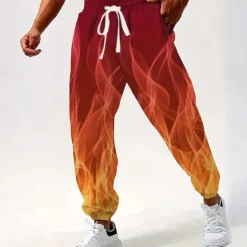 Best OUKU Men's Abstract Flame Sweatpants Joggers Trousers Mid Waist Drawstring Elastic Waist Casual Jogging Streetwear Workout Athletic Sweatpants with Pockets Spring Fall 3D Print Yellow Red Blue
