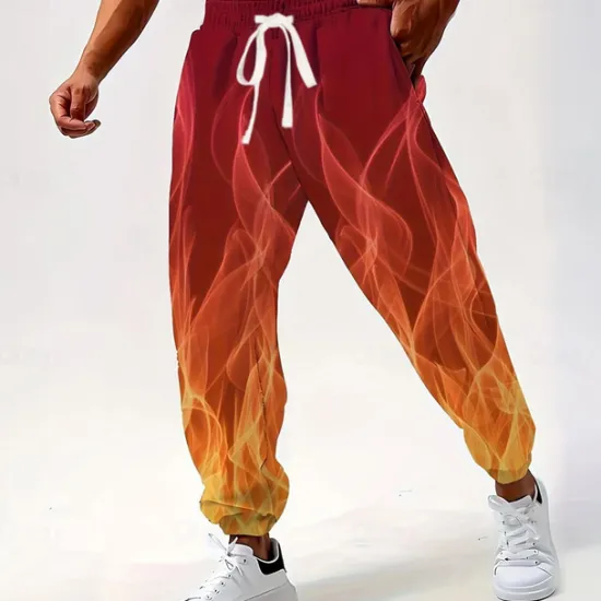 Best OUKU Men's Abstract Flame Sweatpants Joggers Trousers Mid Waist Drawstring Elastic Waist Casual Jogging Streetwear Workout Athletic Sweatpants with Pockets Spring Fall 3D Print Yellow Red Blue