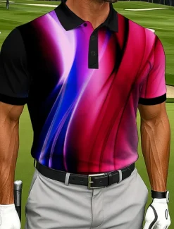 Clearance OUKU Men's Abstract Geometic Polo Sports Polo Shirts Short Sleeve Polo Shirts Collared Shirts Casual Athleisure Outdoor clothing Daily Wear Buttons Summer Red Blue Green