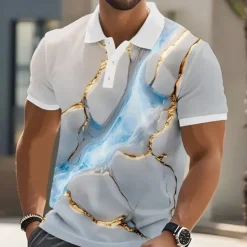 Discount OUKU Men's Abstract Geometic Polo Short Sleeve Polo Shirts Lapel Business Casual Business Athleisure Daily Wear 3D Print Buttons Summer Yellow Pink Blue