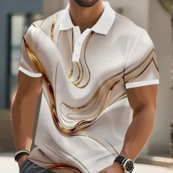 Discount OUKU Men's Abstract Geometic Polo Short Sleeve Polo Shirts Lapel Business Casual Business Athleisure Daily Wear 3D Print Buttons Summer Yellow Pink Blue