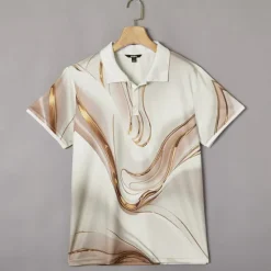 Discount OUKU Men's Abstract Geometic Polo Short Sleeve Polo Shirts Lapel Business Casual Business Athleisure Daily Wear 3D Print Buttons Summer Yellow Pink Blue