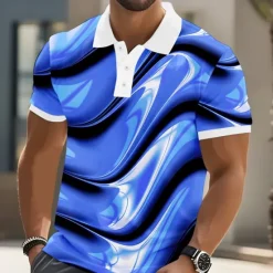 Sale OUKU Men's Abstract Geometic Polo Short Sleeve Polo Shirts Lapel Business Casual Business Athleisure 3D Print Buttons Summer Yellow Blue Purple