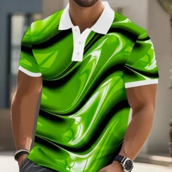 Sale OUKU Men's Abstract Geometic Polo Short Sleeve Polo Shirts Lapel Business Casual Business Athleisure 3D Print Buttons Summer Yellow Blue Purple