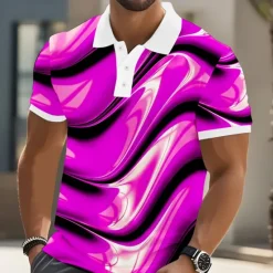 Sale OUKU Men's Abstract Geometic Polo Short Sleeve Polo Shirts Lapel Business Casual Business Athleisure 3D Print Buttons Summer Yellow Blue Purple