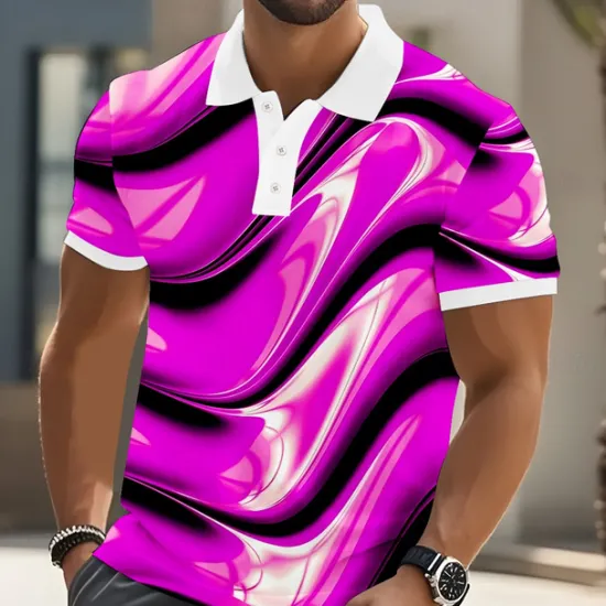 Sale OUKU Men's Abstract Geometic Polo Short Sleeve Polo Shirts Lapel Business Casual Business Athleisure 3D Print Buttons Summer Yellow Blue Purple