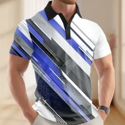 Best OUKU Men's Abstract Geometic Polo Short Sleeve Polo Shirts Lapel Business Casual Business Athleisure 3D Print Buttons Summer Red Blue Purple
