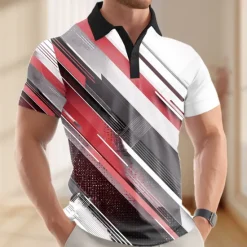 Best OUKU Men's Abstract Geometic Polo Short Sleeve Polo Shirts Lapel Business Casual Business Athleisure 3D Print Buttons Summer Red Blue Purple