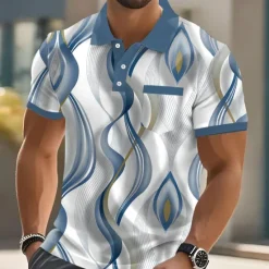 Outlet OUKU Men's Abstract Geometic Polo Short Sleeve Polo Shirts Collared Shirts Business Casual Outdoor Athleisure Daily Wear Pocket 3D Print Buttons Summer Blue Purple Green