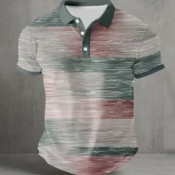 OUKU Men's Abstract Geometic Polo Short Sleeve Polo Shirts Collared Shirts Casual Street Athleisure Daily Wear Buttons Summer Yellow Blue Green
