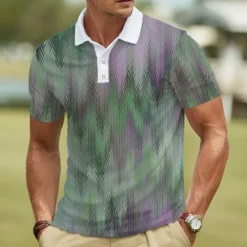 Discount OUKU Men's Abstract Geometic Polo Short Sleeve Polo Shirts Lapel Casual Business Athleisure 3D Print Buttons Summer Blue Purple Green