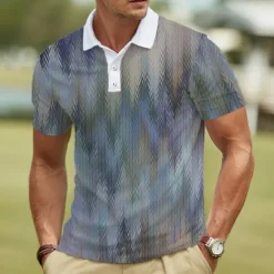 Discount OUKU Men's Abstract Geometic Polo Short Sleeve Polo Shirts Lapel Casual Business Athleisure 3D Print Buttons Summer Blue Purple Green