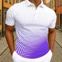 Sale OUKU Men's Abstract Geometic Polo Short Sleeve Polo Shirts Lapel Business Casual Business Athleisure 3D Print Buttons Summer Blue Purple Green