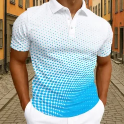 Sale OUKU Men's Abstract Geometic Polo Short Sleeve Polo Shirts Lapel Business Casual Business Athleisure 3D Print Buttons Summer Blue Purple Green