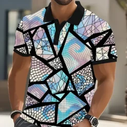 Discount OUKU Men's Abstract Geometic Polo Short Sleeve Polo Shirts Collared Shirts Casual Athleisure Daily Wear Streetwear Buttons Summer Blue Purple Orange