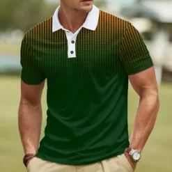 Hot OUKU Men's Abstract Geometic Polo Short Sleeve Polo Shirts Lapel Business Casual Business Athleisure 3D Print Buttons Summer Red Dark Navy Blue