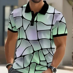Clearance OUKU Men's Abstract Geometic Polo Short Sleeve Polo Shirts Collared Shirts Casual Street Athleisure Daily Wear 3D Print Buttons Summer Yellow Blue Purple