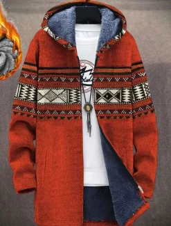 Clearance OUKU Men's Abstract Graphic Prints Geometry Winter Coat Fleece Jacket Coat Warm Breathable Comfortable Fashion Streetwear Sport Sports & Outdoor Daily Wear Going out Zipper Pocket Print Fall & Winter