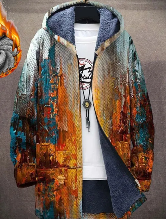 OUKU Men's Abstract Graphic Prints Gradual Winter Coat Fleece Jacket Coat Warm Breathable Comfortable Fashion Streetwear Sport Sports & Outdoor Daily Wear Going out Zipper Pocket Print Fall & Winter Hoodie