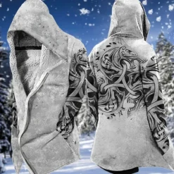 Best OUKU Men's Abstract Graphic Prints Winter Coat Fleece Jacket Coat Warm Breathable Comfortable Fashion Streetwear Sport Sports & Outdoor Daily Wear Going out Zipper Pocket Print Fall & Winter Hoodie Long