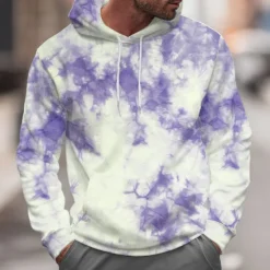 New OUKU Men's Abstract Hoodies Sweatshirt Cool Party Long Sleeve Crew Neck Club Streetwear Blue Purple Drawstring Fall Winter Designer