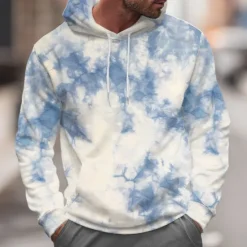 New OUKU Men's Abstract Hoodies Sweatshirt Cool Party Long Sleeve Crew Neck Club Streetwear Blue Purple Drawstring Fall Winter Designer