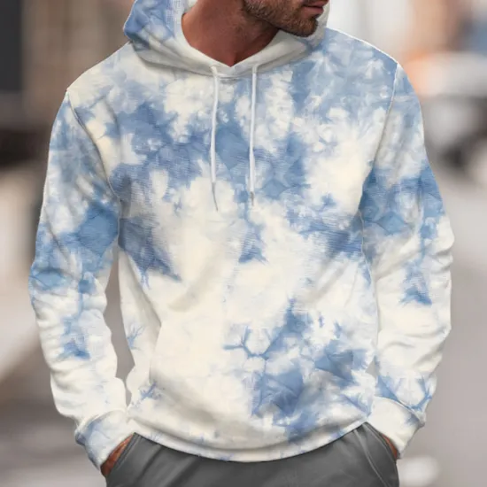 New OUKU Men's Abstract Hoodies Sweatshirt Cool Party Long Sleeve Crew Neck Club Streetwear Blue Purple Drawstring Fall Winter Designer