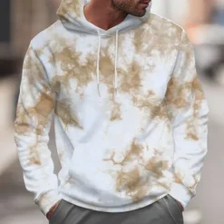 New OUKU Men's Abstract Hoodies Sweatshirt Cool Party Long Sleeve Crew Neck Club Streetwear Blue Purple Drawstring Fall Winter Designer