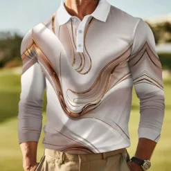 Discount OUKU Men's Abstract Marble Polo Long Sleeve Polo Shirts Lapel Casual Outdoor Street Athleisure Daily Wear 3D Print Buttons Spring Fall Winter Blue Purple Gold
