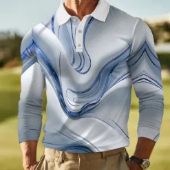 Discount OUKU Men's Abstract Marble Polo Long Sleeve Polo Shirts Lapel Casual Outdoor Street Athleisure Daily Wear 3D Print Buttons Spring Fall Winter Blue Purple Gold