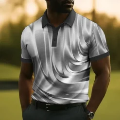 OUKU Men's Abstract Polo Short Sleeve Polo Shirts Collared Shirts Casual School Outdoor Daily Wear 3D Print Summer Blue Purple Brown