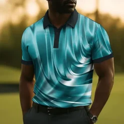 OUKU Men's Abstract Polo Short Sleeve Polo Shirts Collared Shirts Casual School Outdoor Daily Wear 3D Print Summer Blue Purple Brown