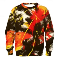 Discount OUKU Men's Abstract Sweatshirt Casual Long Sleeve Crew Neck Vacation Streetwear Red Purple Crewneck 3D All Seasons Designer