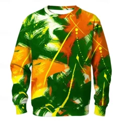 Discount OUKU Men's Abstract Sweatshirt Casual Long Sleeve Crew Neck Vacation Streetwear Red Purple Crewneck 3D All Seasons Designer