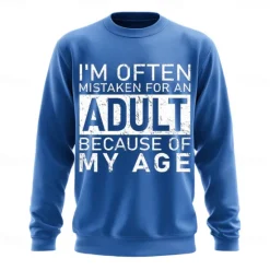 Discount OUKU Men's Act My Age Funny Slang Sweatshirt Fashion Daily Long Sleeve Crew Neck Black White Crewneck 3D All Seasons Designer