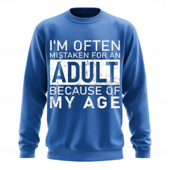 Discount OUKU Men's Act My Age Funny Slang Sweatshirt Fashion Daily Long Sleeve Crew Neck Black White Crewneck 3D All Seasons Designer