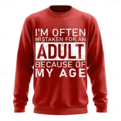 Discount OUKU Men's Act My Age Funny Slang Sweatshirt Fashion Daily Long Sleeve Crew Neck Black White Crewneck 3D All Seasons Designer