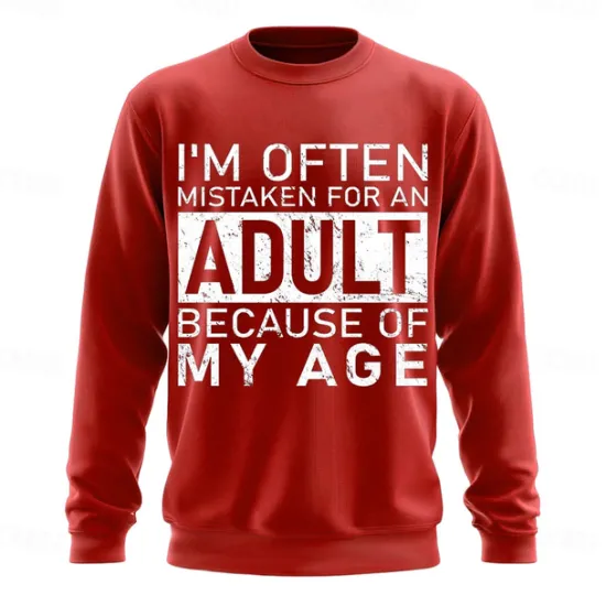Discount OUKU Men's Act My Age Funny Slang Sweatshirt Fashion Daily Long Sleeve Crew Neck Black White Crewneck 3D All Seasons Designer
