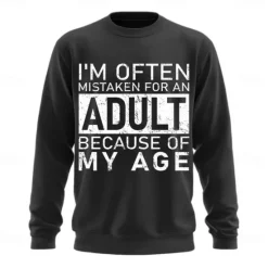 Discount OUKU Men's Act My Age Funny Slang Sweatshirt Fashion Daily Long Sleeve Crew Neck Black White Crewneck 3D All Seasons Designer