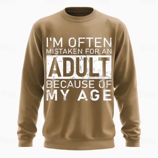 Discount OUKU Men's Act My Age Funny Slang Sweatshirt Fashion Daily Long Sleeve Crew Neck Black White Crewneck 3D All Seasons Designer