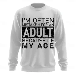 Discount OUKU Men's Act My Age Funny Slang Sweatshirt Fashion Daily Long Sleeve Crew Neck Black White Crewneck 3D All Seasons Designer
