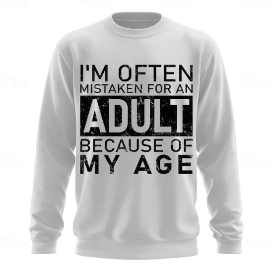 Discount OUKU Men's Act My Age Funny Slang Sweatshirt Fashion Daily Long Sleeve Crew Neck Black White Crewneck 3D All Seasons Designer