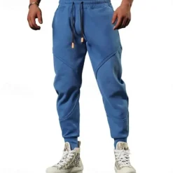 Best OUKU Men's Active Pants Sweatpants Joggers Trousers Drawstring Elastic Waist Color Block Comfort Soft Casual Daily Holiday Sports Fashion Black Light Grey