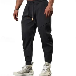 Best OUKU Men's Active Pants Sweatpants Joggers Trousers Drawstring Elastic Waist Color Block Comfort Soft Casual Daily Holiday Sports Fashion Black Light Grey