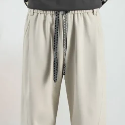 Online OUKU Men's Active Pants Wide Leg Sweatpants Elastic Waist Woven Solid Color Geometric Full Length Outdoor Casual Daily Sports Fashion Navy Blue Beige Micro-elastic