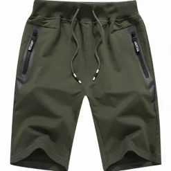 Clearance OUKU Men's Active Sweat Shorts Pocket Drawstring Elastic Waist Solid Color Comfort Breathable Knee Length Sports Outdoor Daily Stylish Casual / Sporty ArmyGreen Black Inelastic