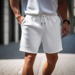 Outlet OUKU Men's Active Sweat Shorts Shorts Summer Shorts Drawstring Elastic Waist Straight Leg Plain Comfort Breathable Short Casual Daily Holiday Sports Fashion White Army Green