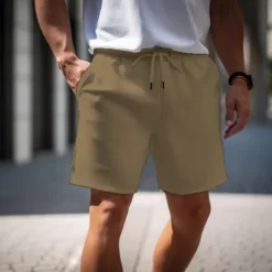 Outlet OUKU Men's Active Sweat Shorts Shorts Summer Shorts Drawstring Elastic Waist Straight Leg Plain Comfort Breathable Short Casual Daily Holiday Sports Fashion White Army Green