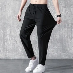 OUKU Men's Active Trousers Casual Pants Pocket Drawstring Elastic Waist Solid Color Breathable Outdoor Full Length Casual Daily Streetwear Stylish Casual / Sporty Micro-elastic Black Straight Leg