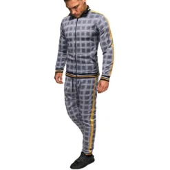 Best OUKU men's activewear sets - winter long sleeve classic plaid tracksuit - full-zip sweatshirt jacket with pants for mens - stylish sportswear for men gym - xmas gifts for men